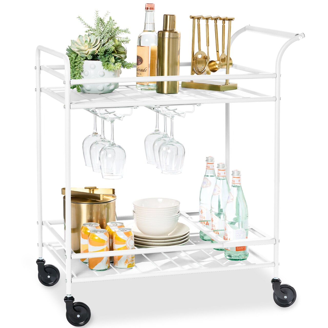Best Choice Products 2-Tier Rolling Bar Cart Indoor/Outdoor w/ Storage Shelves, Wine Rack, Lockable Wheels